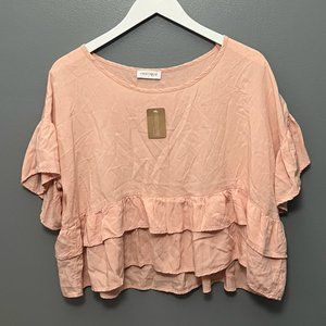 Vestique Tiered Ruffle Short-sleeve Top, Large, Peach